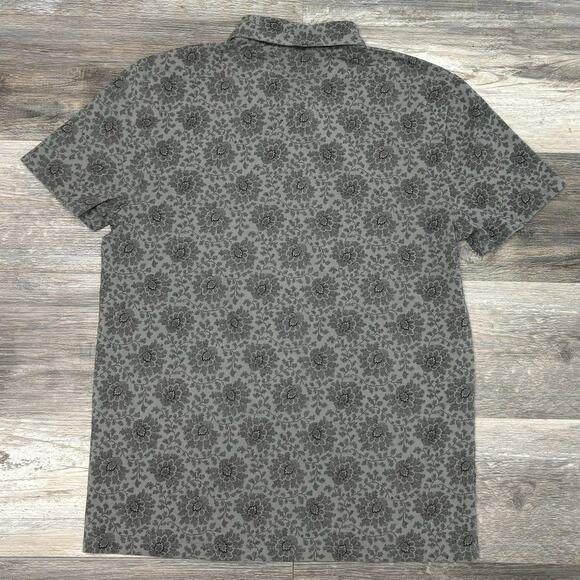 Express Floral AOP Gray Mens L Stretch Moisture Wicking Short Sleeve Polo Shirt - Picture 3 of 11